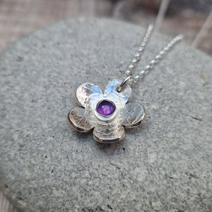 Sterling Silver Flower Necklace With Amethyst Gemstone