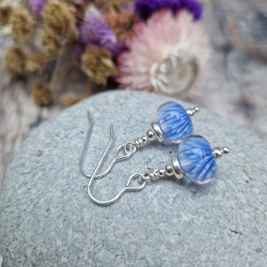 Sterling Silver Blue Anemones Lampwork Earrings