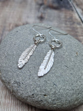 Load image into Gallery viewer, Sterling Silver Feather and Circle Earrings