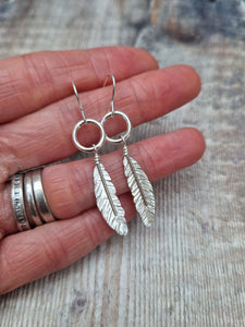 Sterling Silver Feather and Circle Earrings