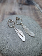 Load image into Gallery viewer, Sterling Silver Feather and Circle Stud Earrings
