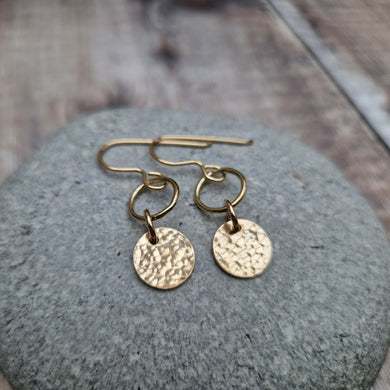 Gold Hammered Disc and Circle Earrings - SAMPLE