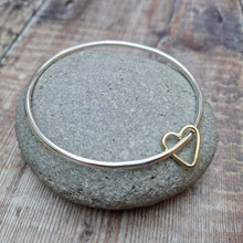 Load image into Gallery viewer, Sterling Silver Smooth Bangle with Gold Heart