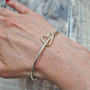 Sterling Silver Smooth Bangle with Gold Heart