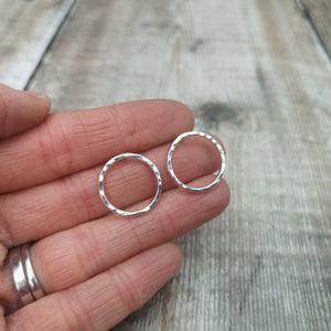 Sterling Silver Large Hammered Circle Stud Earrings