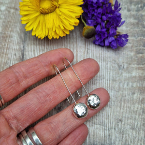 Sterling Silver Long Hammered Pebble Earrings