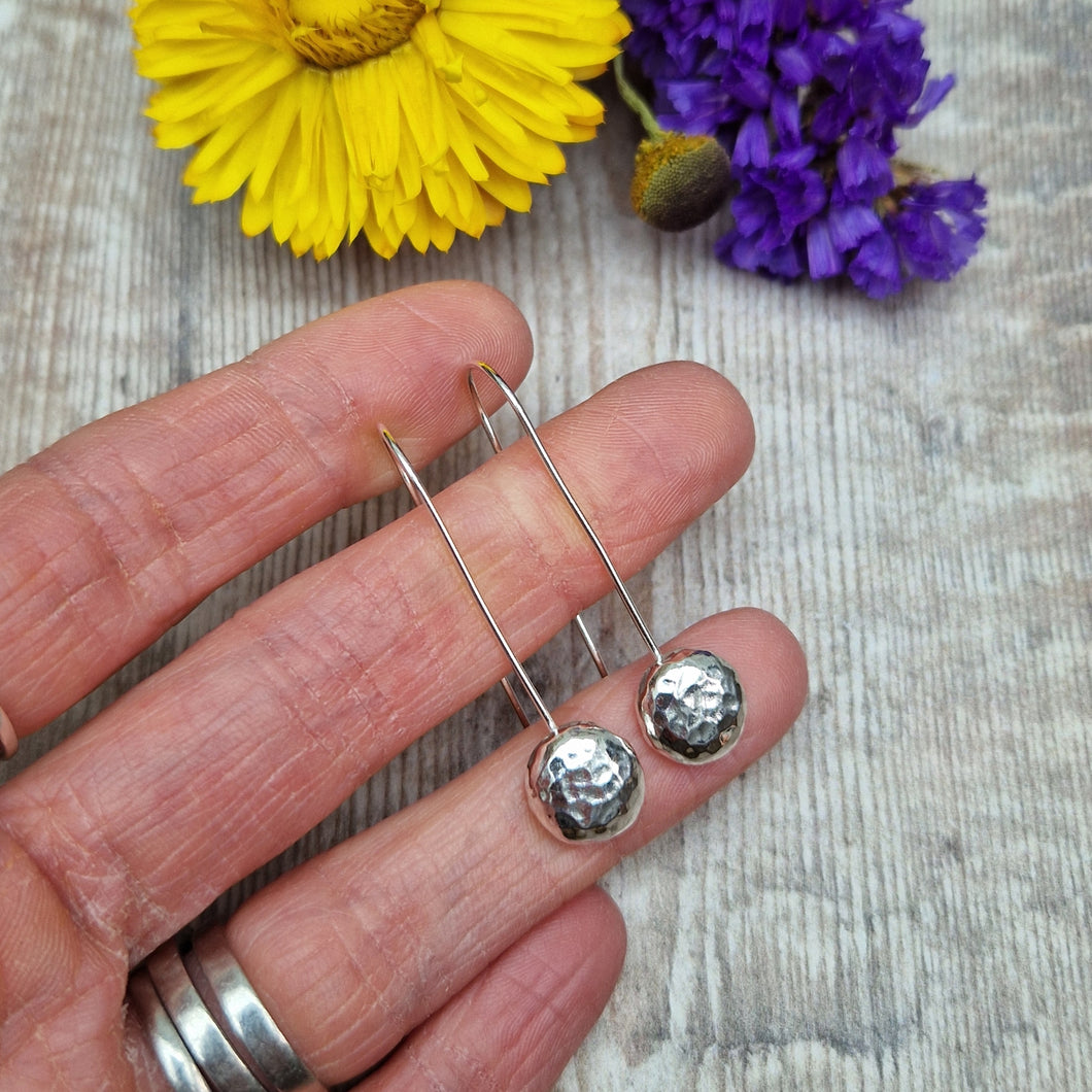 Sterling Silver Long Hammered Pebble Earrings