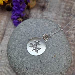 Sterling Silver Leafy Disc Necklace