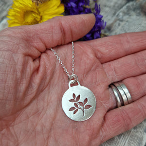 Sterling Silver Leafy Disc Necklace