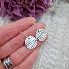 Load image into Gallery viewer, Sterling Silver Oxidised Patterned Disc Earrings