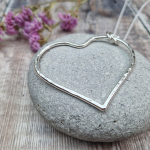 Sterling Silver Long Hammered Heart Necklace
