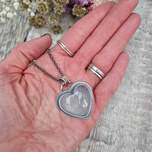 Sterling Silver and Rose Quartz Gemstone Heart Oxidised Necklace