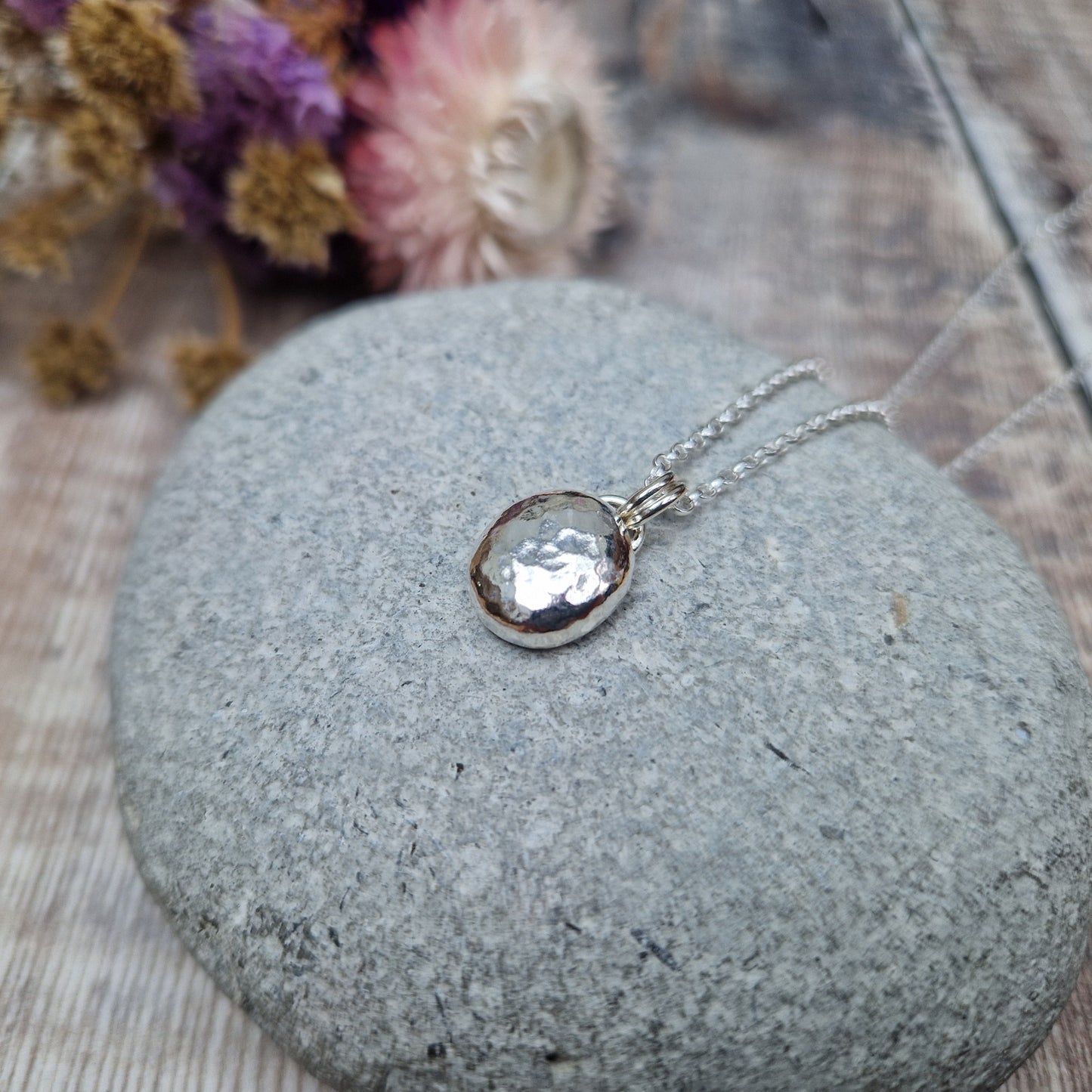 Silver Hammered Pebble Necklace