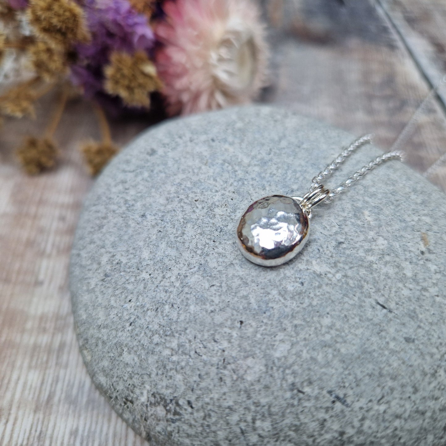 Silver Hammered Pebble Necklace