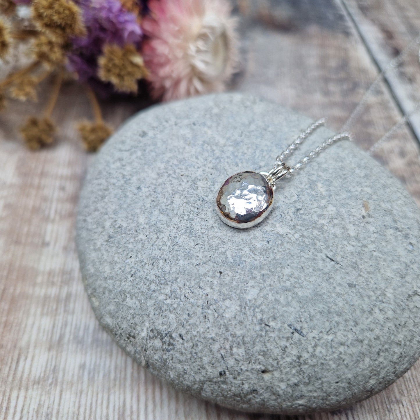 Silver Hammered Pebble Necklace