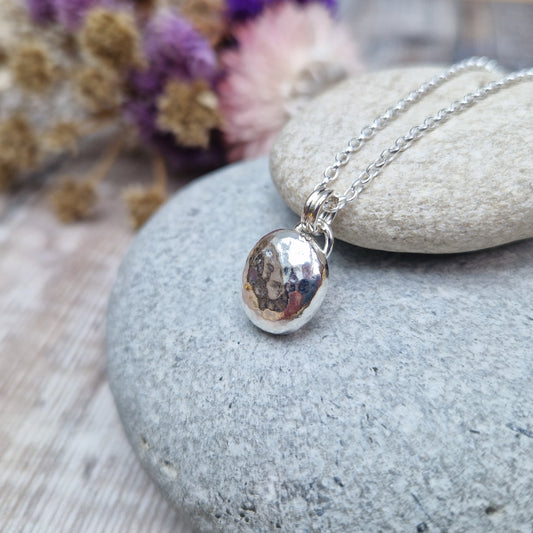 Silver Hammered Pebble Necklace