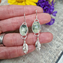 Load image into Gallery viewer, Sterling Silver Leaf and Prehnite Gemstone Earrings