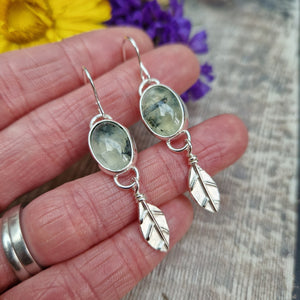 Sterling Silver Leaf and Prehnite Gemstone Earrings