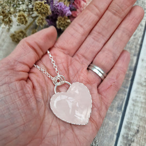 Sterling Silver and Rose Quartz Gemstone Heart Necklace - Imperfect