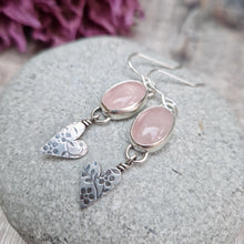 Load image into Gallery viewer, Sterling Silver Hearts and Rose Quartz Gemstone Earrings
