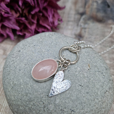 Sterling Silver and Rose Quartz Gemstone Charm Necklace
