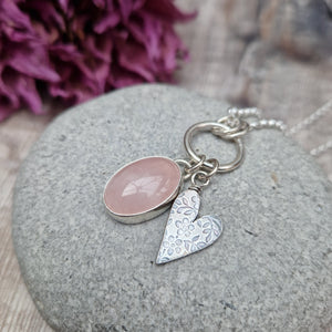 Sterling Silver and Rose Quartz Gemstone Charm Necklace