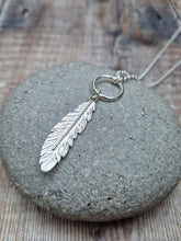 Load image into Gallery viewer, Sterling Silver Circle and Feather Long Necklace