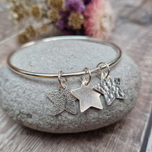 Load image into Gallery viewer, Sterling Silver Triple Star Charm Bangle