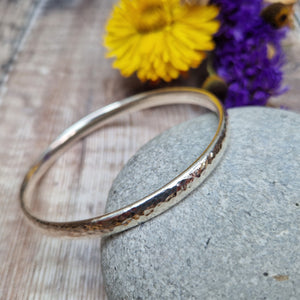 Sterling Silver Hammered Wide Round Bangle