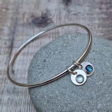 Load image into Gallery viewer, Sterling Silver Aquamarine and Topaz Gemstone Bangle