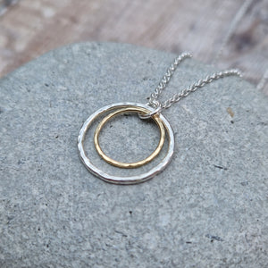 Sterling Silver and Gold Two Circle Necklace