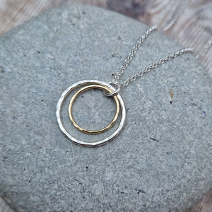 Sterling Silver and Gold Two Circle Necklace