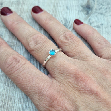 Sterling Silver Blue Topaz Gemstone Ring - UK Size P