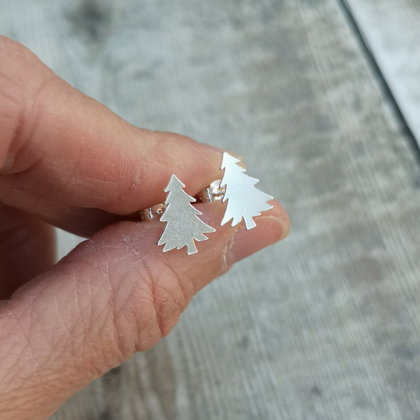 Silver Christmas Tree Stud Earrings