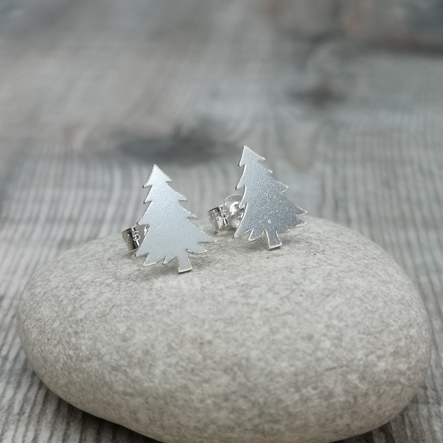Silver Christmas Tree Stud Earrings