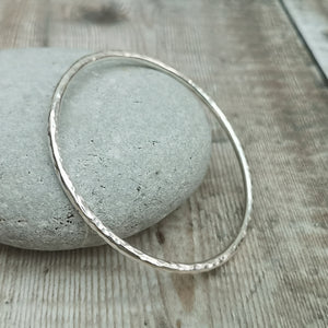 Sterling Silver Hammered Round Bangle