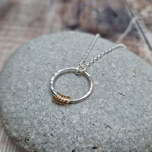 Sterling Silver Circle Necklace with 5 Gold Loops