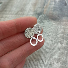 Load image into Gallery viewer, Sterling Silver Hammered Disc Stud with Hoops