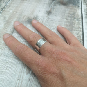 Sterling Silver Wide Hammered Ring