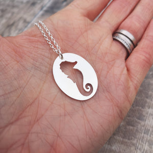 Sterling Silver Oval Seahorse Necklace