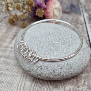 Sterling Silver Hammered Six Ring Bangle
