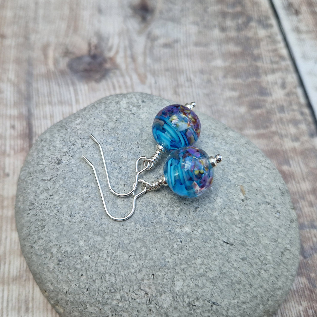 Sterling Silver Blue and Purple Swirly Lampwork Earrings