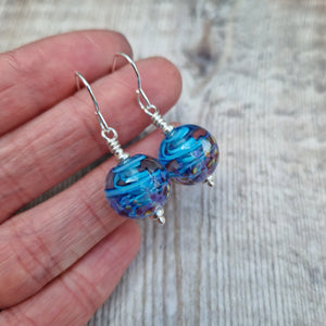 Sterling Silver Blue and Purple Swirly Lampwork Earrings