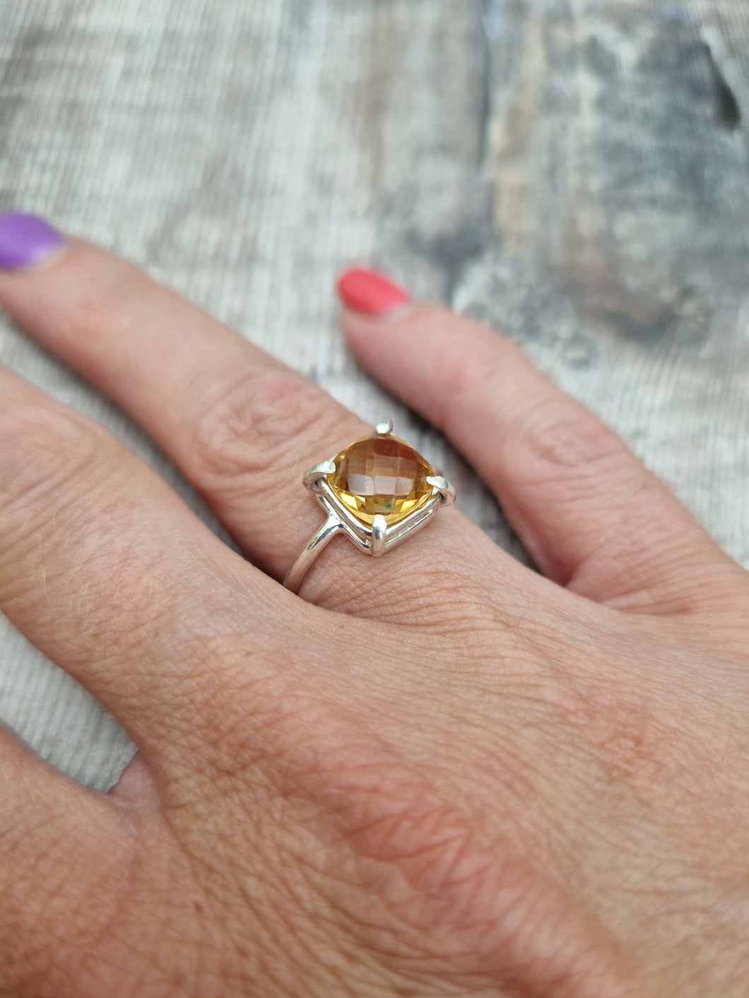 Sterling Silver and Claw Set Citrine Gemstone Ring - UK Size L