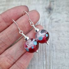 Load image into Gallery viewer, Sterling Silver Dark Pink Spotty and Swirly Lampwork Earrings