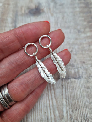 Sterling Silver Feather and Circle Stud Earrings