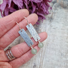 Load image into Gallery viewer, Sterling Silver Floral Rectangle Earrings with Green Aventurine