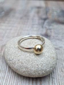 Sterling Silver and Gold Pebble Ring - UK Size P 1/2