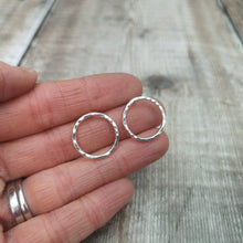 Load image into Gallery viewer, Sterling Silver Large Hammered Circle Stud Earrings