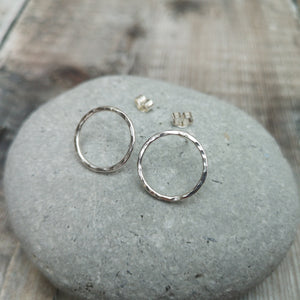 Sterling Silver Large Hammered Circle Stud Earrings